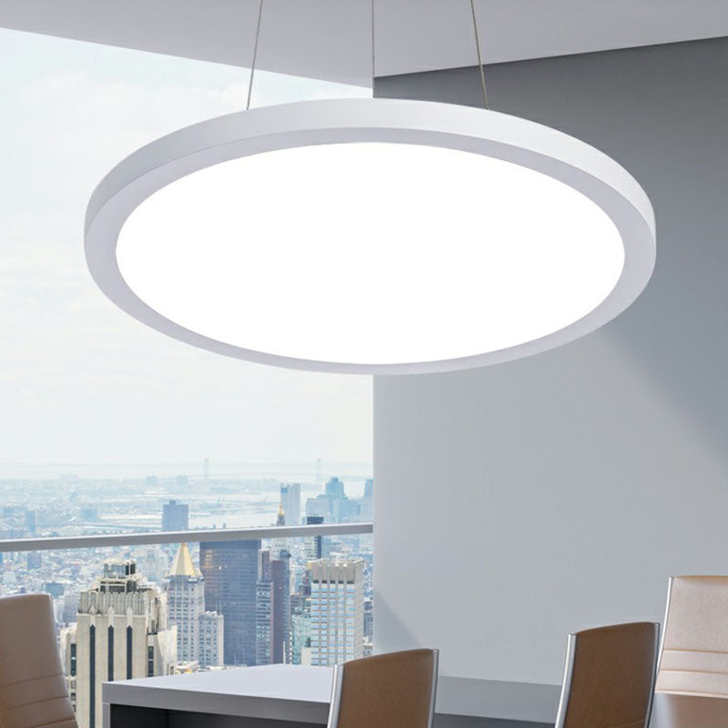 Contemporary White Led Office Pendant Light: Round Acrylic Chandelier