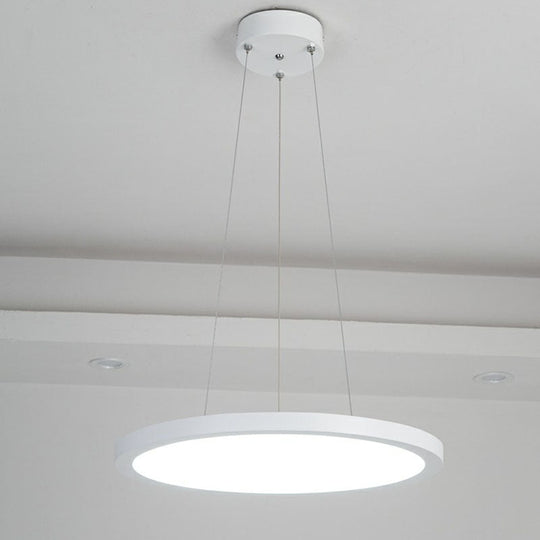 Contemporary White Led Office Pendant Light: Round Acrylic Chandelier / 16