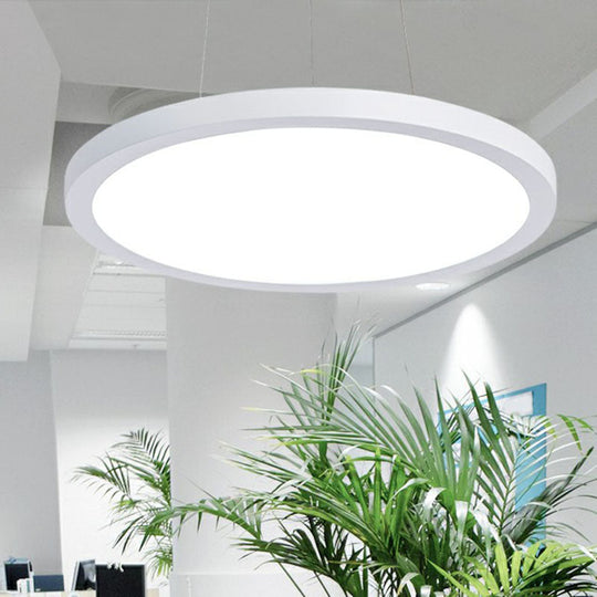 Contemporary White Led Office Pendant Light: Round Acrylic Chandelier