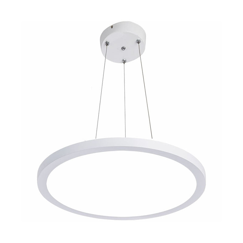 Contemporary White Led Office Pendant Light: Round Acrylic Chandelier