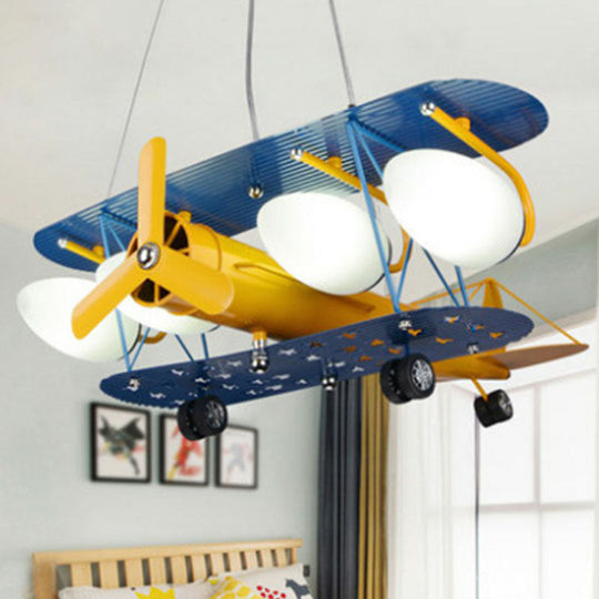 Metallic Yellow Jet Plane Led Suspension Light - Kids Style Chandelier