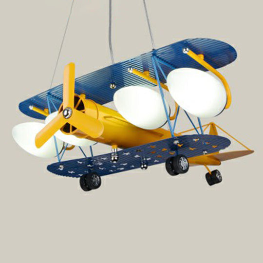 Metallic Yellow Jet Plane Led Suspension Light - Kids Style Chandelier / 26.5