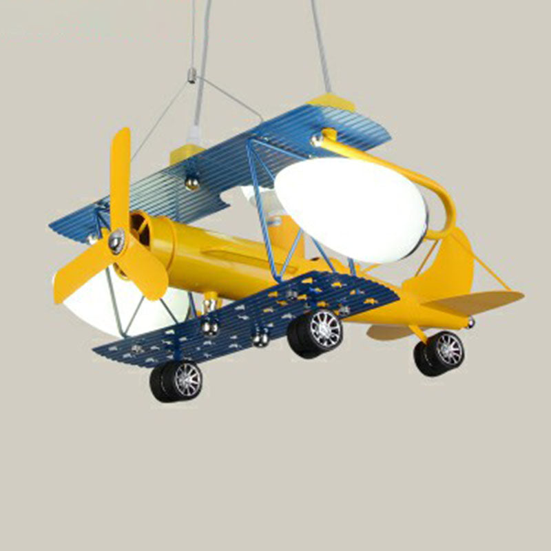 Metallic Yellow Jet Plane Led Suspension Light - Kids Style Chandelier