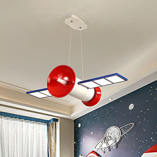 Red Led Satellite Ceiling Light For Childrens Bedroom - Space-Themed Acrylic Chandelier