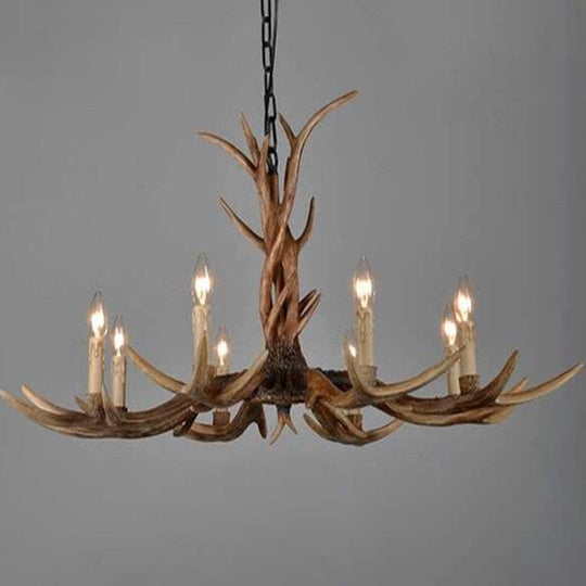 Brown Resin Chandelier Light Fixture - Traditional Antler Ceiling Lighting For Living Room