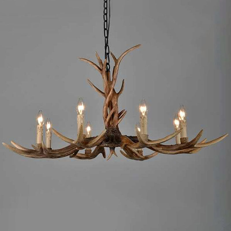 Brown Resin Chandelier Light Fixture - Traditional Antler Ceiling Lighting For Living Room 8 /