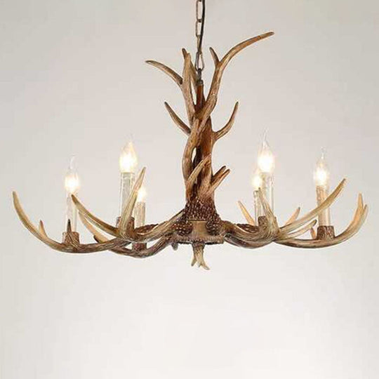 Brown Resin Chandelier Light Fixture - Traditional Antler Ceiling Lighting For Living Room