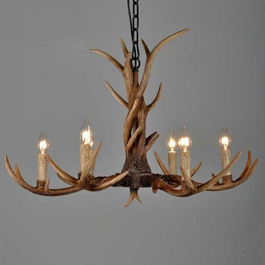 Brown Resin Chandelier Light Fixture - Traditional Antler Ceiling Lighting For Living Room