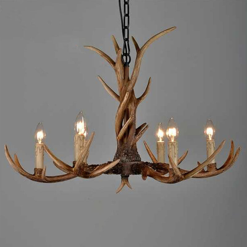 Brown Resin Chandelier Light Fixture - Traditional Antler Ceiling Lighting For Living Room 6 /