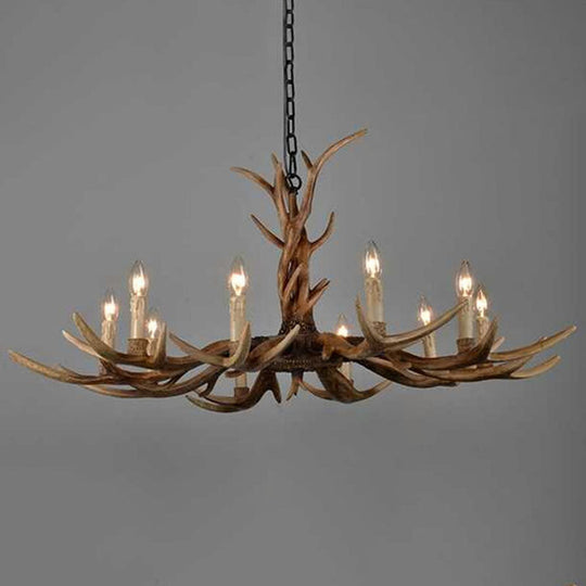 Brown Resin Chandelier Light Fixture - Traditional Antler Ceiling Lighting For Living Room