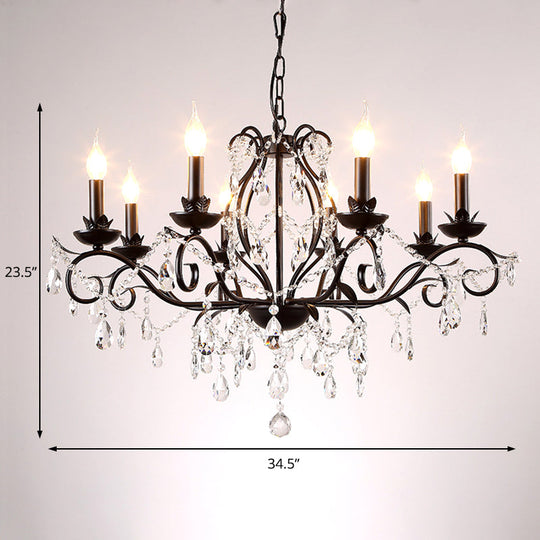 6/8-Light Traditional Black Metallic Candle Chandelier with Crystal Accents