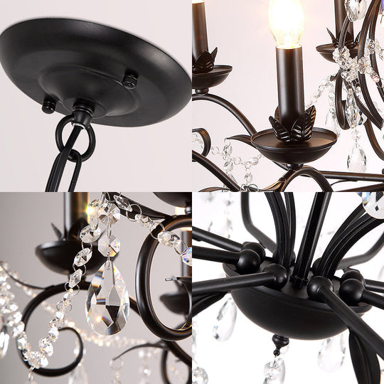 Traditional Black Metallic Pendant Chandelier With Crystal Accents - 6/8 Lights