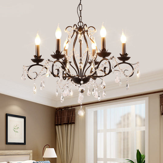 6/8-Light Traditional Black Metallic Candle Chandelier with Crystal Accents