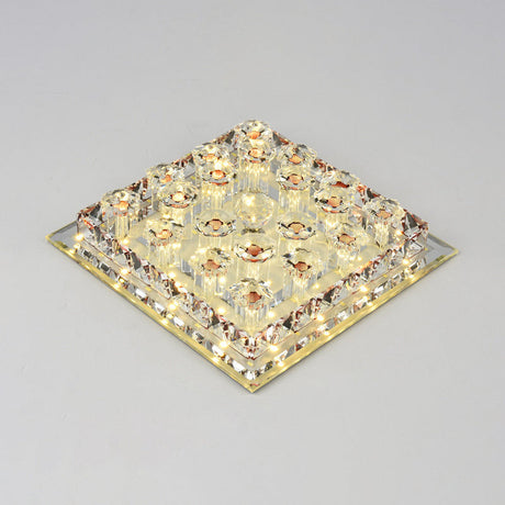 Led Crystal Block Square Flush Mount Fixture For Corridor Coffee