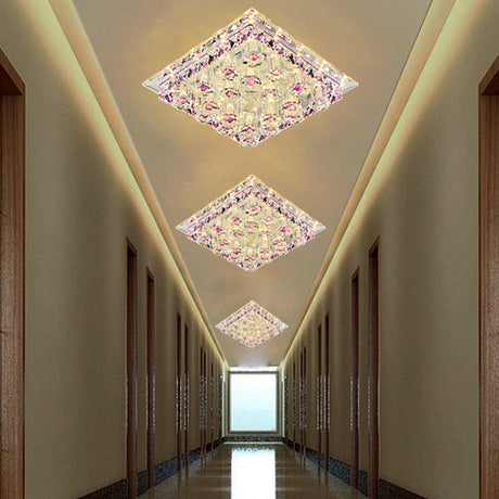 Led Crystal Block Square Flush Mount Fixture For Corridor Purple