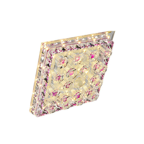 Led Crystal Block Square Flush Mount Fixture For Corridor