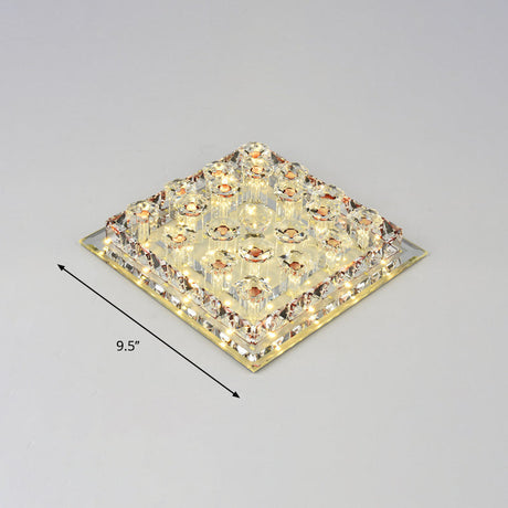 Led Crystal Block Square Flush Mount Fixture For Corridor