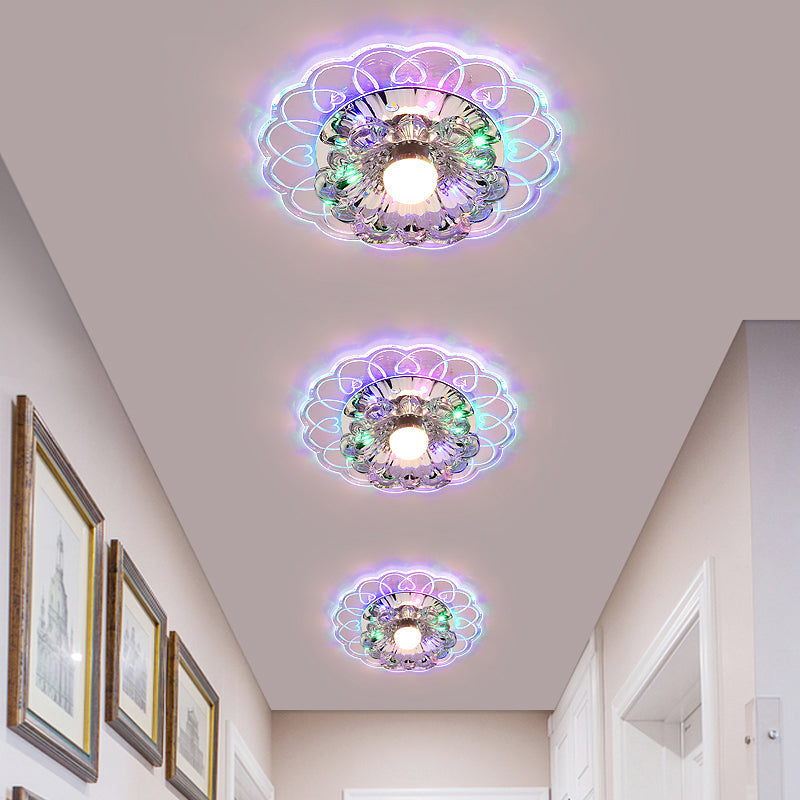 Simplicity Crystal Flower Led Flush Mount Ceiling Light With Clear For Entryway