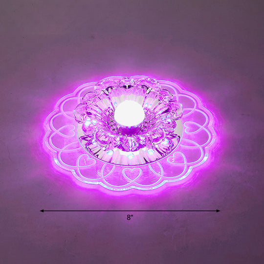 Simplicity Crystal Flower Led Flush Mount Ceiling Light With Clear For Entryway / Purple
