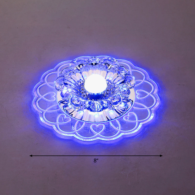 Simplicity Crystal Flower Led Flush Mount Ceiling Light With Clear For Entryway / Blue