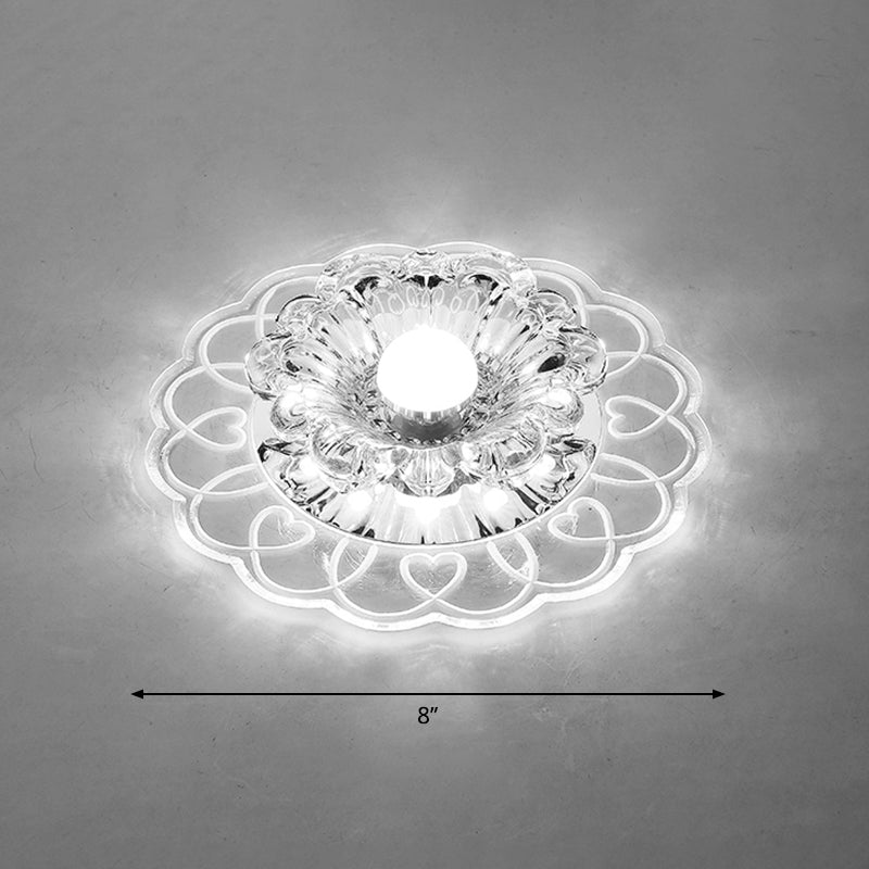 Simplicity Crystal Flower Led Flush Mount Ceiling Light With Clear For Entryway / White