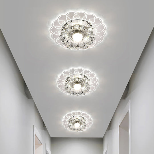 Simplicity Crystal Flower Led Flush Mount Ceiling Light With Clear For Entryway