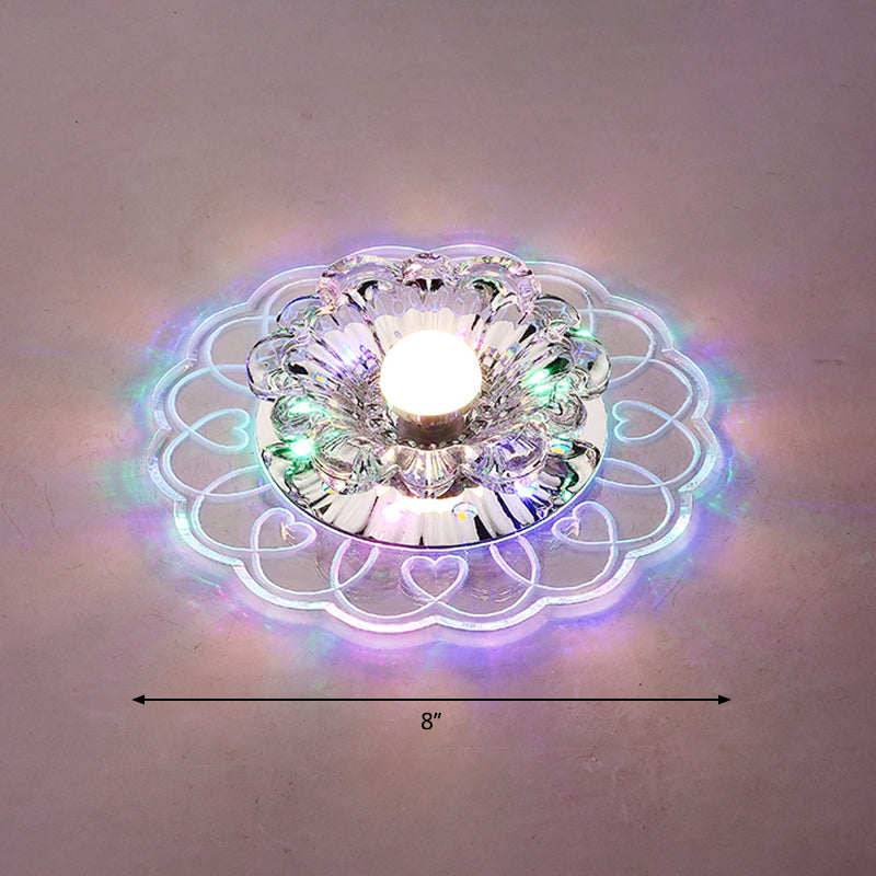 Simplicity Crystal Flower Led Flush Mount Ceiling Light With Clear For Entryway / Multi Color