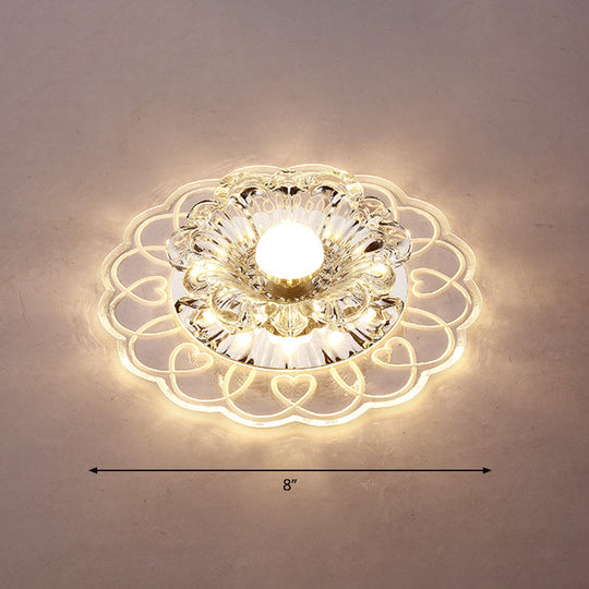 Simplicity Crystal Flower Led Flush Mount Ceiling Light With Clear For Entryway / Warm