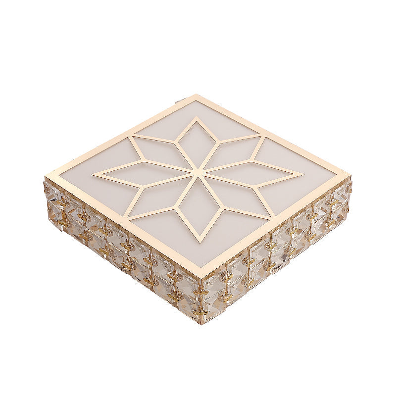 Gold Led Crystal Flush Mount Ceiling Light For Foyer - Sleek Simplicity