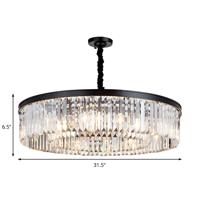 Modern Round Crystal Chandelier - Black Flush Mount Light, Multiple Sizes and Light Options Available
