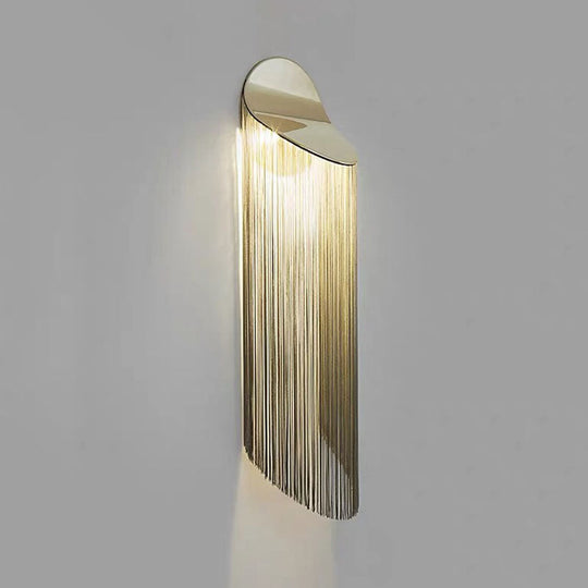 Postmodern Gold Fringed Wall Light Fixture: Single-Bulb Bedside Mounted Lamp