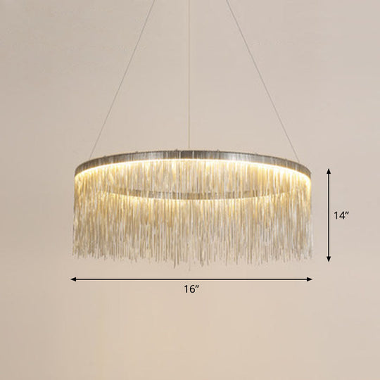 Modern Fringed Round Ceiling Pendant Light For Living Room Silver / 16