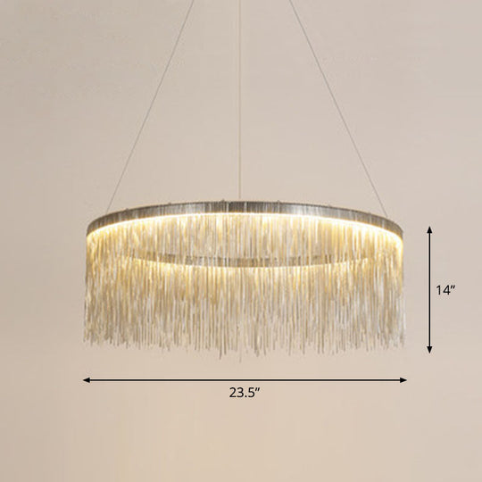 Modern Fringed Round Ceiling Pendant Light For Living Room Silver / 23.5