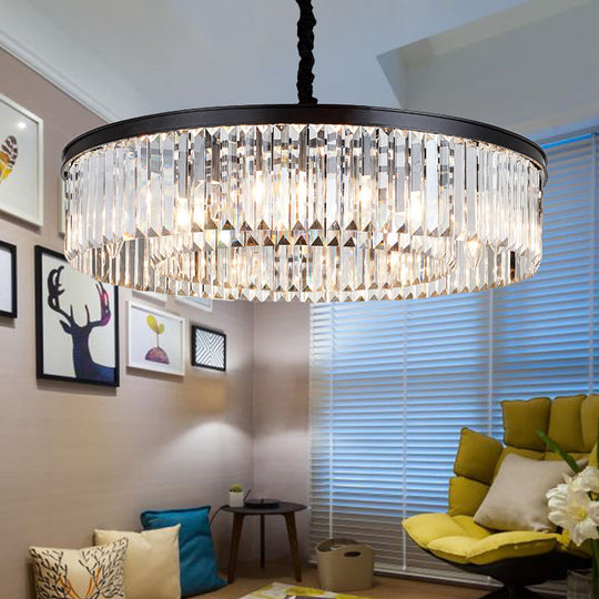 Modern Round Crystal Chandelier - Black Flush Mount Light, Multiple Sizes and Light Options Available