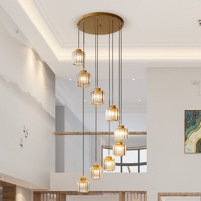 Contemporary Spiral Cylinder Crystal Ceiling Lamp: Stairwell Suspension Fixture