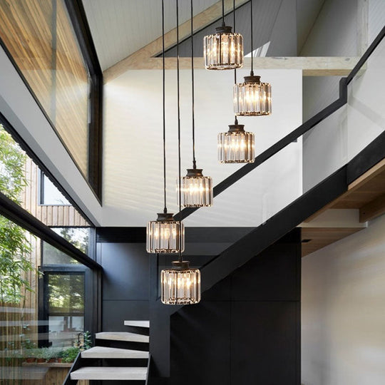 Contemporary Spiral Cylinder Crystal Ceiling Lamp: Stairwell Suspension Fixture
