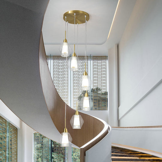 Gold Nordic Suspended Ceiling Light With Clear Handblown Glass Shade For Staircase
