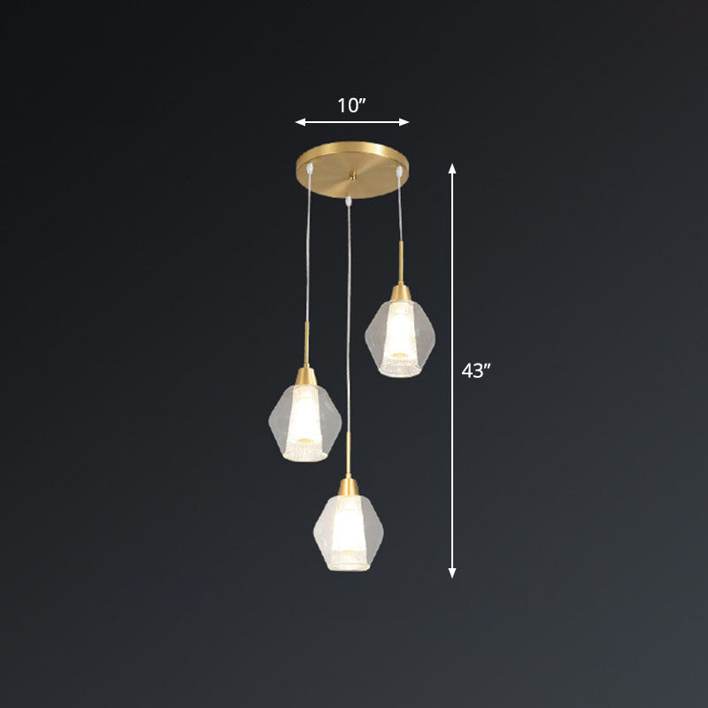 Gold Nordic Suspended Ceiling Light With Clear Handblown Glass Shade For Staircase 3 / White
