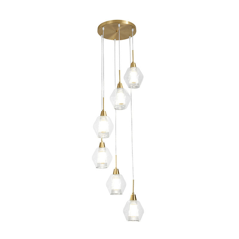 Gold Nordic Suspended Ceiling Light With Clear Handblown Glass Shade For Staircase