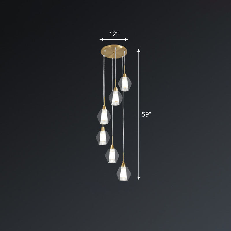 Nordic Style Gold Suspension Multi Ceiling Light with Clear Handblown ...
