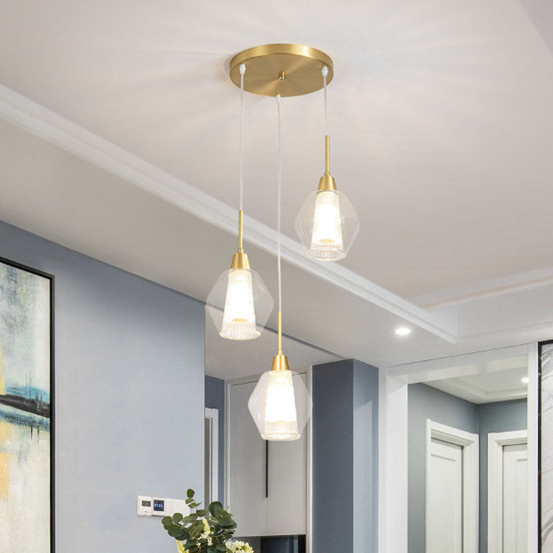 Nordic Style Gold Suspension Multi Ceiling Light with Clear Handblown ...