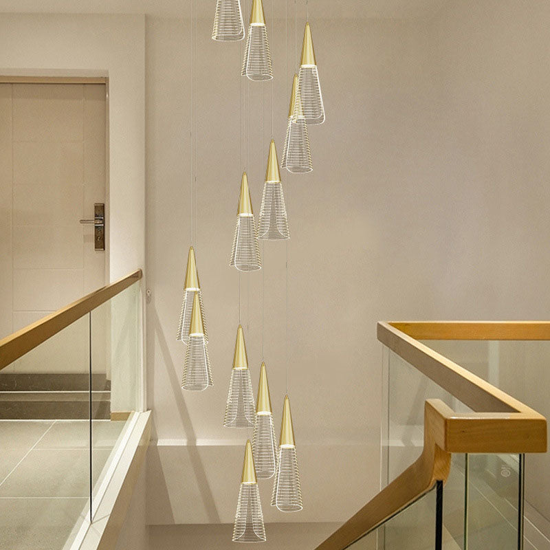 Spiral Conical Pendant Light For Modern Stairwells - Multi-Light Acrylic Hanging Fixture