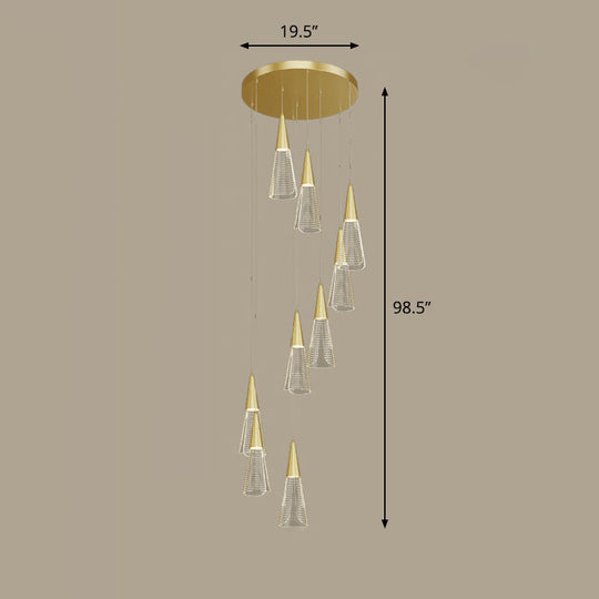 Spiral Conical Pendant Light For Modern Stairwells - Multi-Light Acrylic Hanging Fixture 9 / Gold