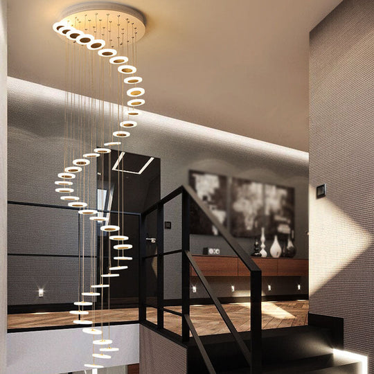 Contemporary Spiral Disc Multi Ceiling Lamp - Staircase Suspension Fixture in White