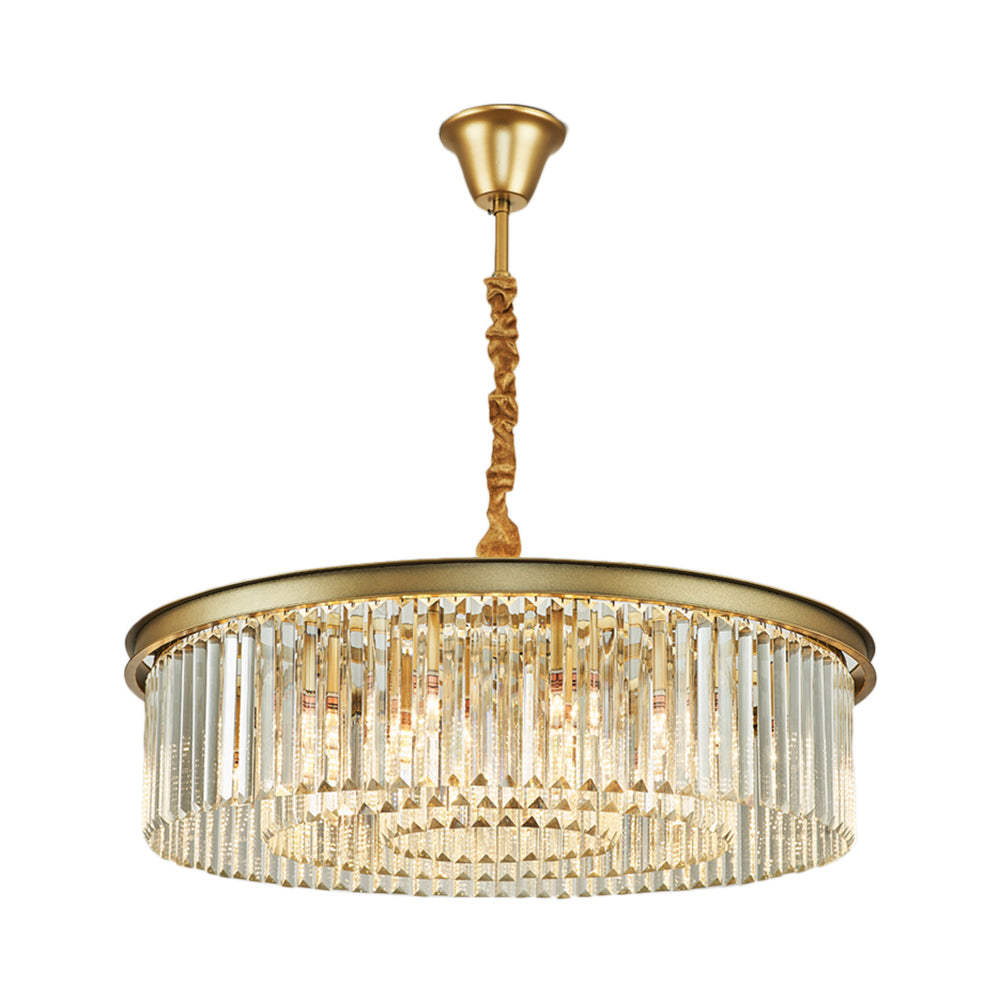 Contemporary Brass Chandelier - 6/12 Lights, 19.5"/25.5" Dia, Flush Mount with Crystal Shade for Dining Room