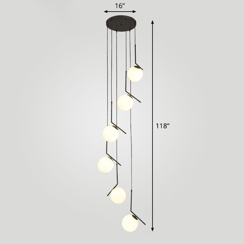 Simplicity Opal Glass Multi Light Pendant - Spiral Globe Stairwell Hanging Lighting 6 / Black