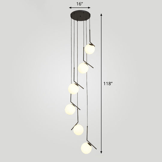 Simplicity Opal Glass Multi Light Pendant - Spiral Globe Stairwell Hanging Lighting 6 / Black