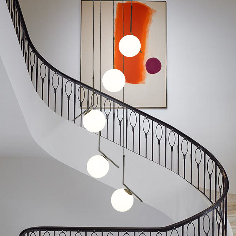 Sleek Opal Glass Globe Spiral Stairwell Pendant Light