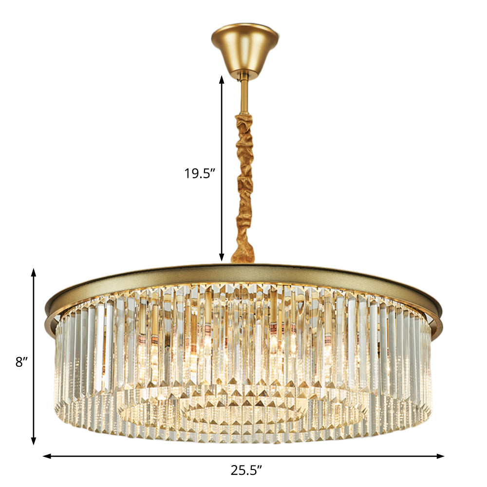 Contemporary Brass Flush Mount Chandelier - 6/12 Lights 19.5/25.5 Dia With Round Crystal Shade