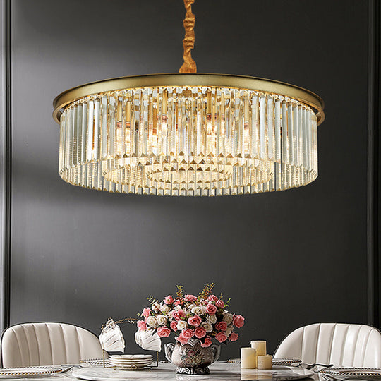 Contemporary Brass Chandelier - 6/12 Lights, 19.5"/25.5" Dia, Flush Mount with Crystal Shade for Dining Room